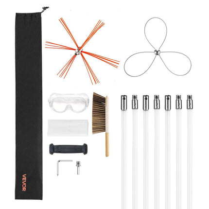 Chimney Sweep Kit, 7m Maximum Extendable Length Chimney Brush, Chimney Cleaner Sweeper with Dual Brush Heads, Brush & Goggles, Fireplace Cleaning Tool for Square, Rectangle, Arch Chimneys.