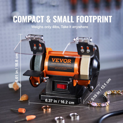 Jewelry Polisher, Bench Grinder Polishing & Buffing Machine, 3590RPM Bench Lathe Polisher with 1 Wool Wheel & 1 Abrasive Fiber Wheel & 1 Grinding Wheel & 100pcs Tools.