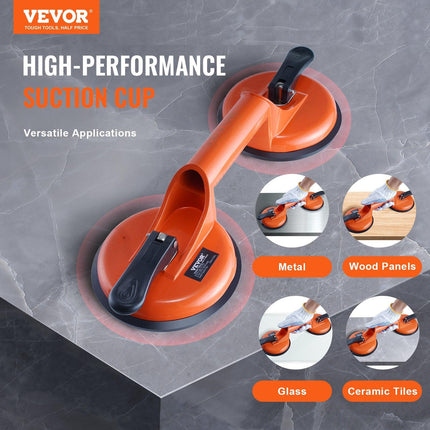 Glass Suction Cup, 119 mm 2 Pack 150 kg Load Capacity, Vacuum Suction Cup with Aluminum Handle, Heavy Duty Industrial Suction Cup Lifter Tool for Glass, Granite, Tile, Metal, Wood Panel Lifting.