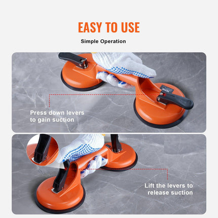 Glass Suction Cup, 119 mm 2 Pack 150 kg Load Capacity, Vacuum Suction Cup with Aluminum Handle, Heavy Duty Industrial Suction Cup Lifter Tool for Glass, Granite, Tile, Metal, Wood Panel Lifting.