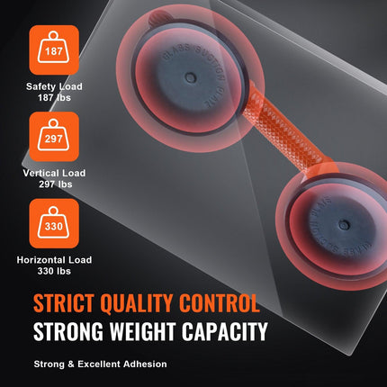 Glass Suction Cup, 119 mm 2 Pack 150 kg Load Capacity, Vacuum Suction Cup with Aluminum Handle, Heavy Duty Industrial Suction Cup Lifter Tool for Glass, Granite, Tile, Metal, Wood Panel Lifting.
