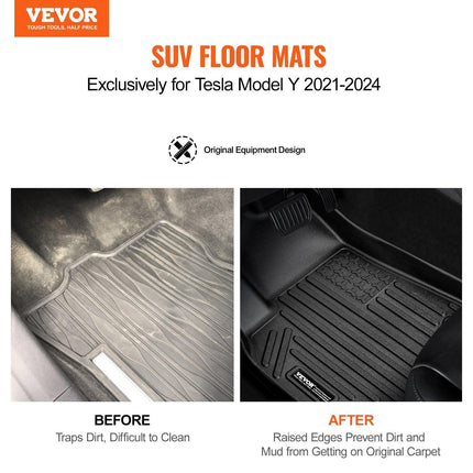 Automotive Floor Mats Fits for Tesla Model Y 2021-2024 3 pcs TPE Liners.