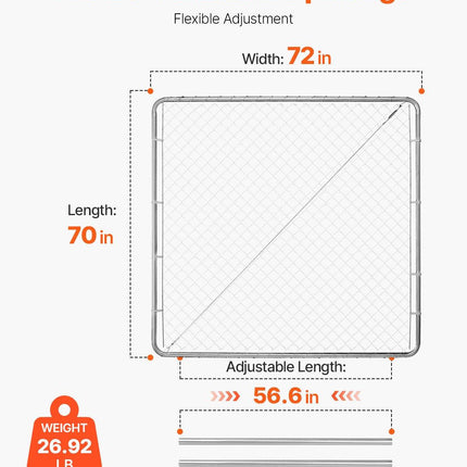 Chain Link Fence Gate, 70 x 72 in, Adjustable Chain Link Fence Panel, Fit 3 ft (W) x 4 ft (H) Garden Fence Gate Opening, Rust-Resistant Galvanized Fencing Gate for Farm Posts Not Included.