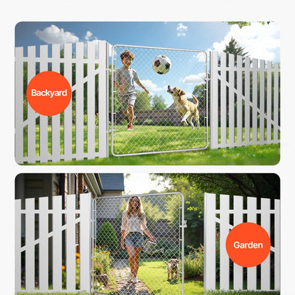 Chain Link Fence Gate, 70 x 72 in, Adjustable Chain Link Fence Panel, Fit 3 ft (W) x 4 ft (H) Garden Fence Gate Opening, Rust-Resistant Galvanized Fencing Gate for Farm Posts Not Included.