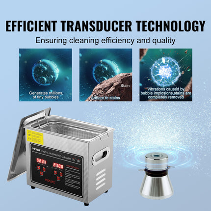 Ultrasonic Cleaner with Digital Timer & Heater, Professional Ultra Sonic Jewelry Cleaner, Stainless Steel Heated Cleaning Machine for Glasses Watch Rings Small Parts Circuit Board (3L).