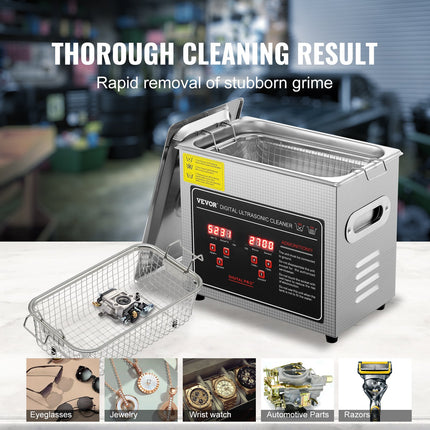 Ultrasonic Cleaner with Digital Timer & Heater, Professional Ultra Sonic Jewelry Cleaner, Stainless Steel Heated Cleaning Machine for Glasses Watch Rings Small Parts Circuit Board (3L).