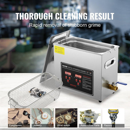 Ultrasonic Cleaner with Digital Timer & Heater, Professional Ultra Sonic Jewelry Cleaner, Stainless Steel Heated Cleaning Machine for Glasses Watch Rings Small Parts Circuit Board (6L).