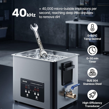10L Ultrasonic Cleaner, Professional Ultrasonic Cleaner Machine with Cleaning Basket & Digital Display, 180W Stainless Steel 40kHz Cleaning Machine for Watches, Razors, Jewelry, Coins, and More.
