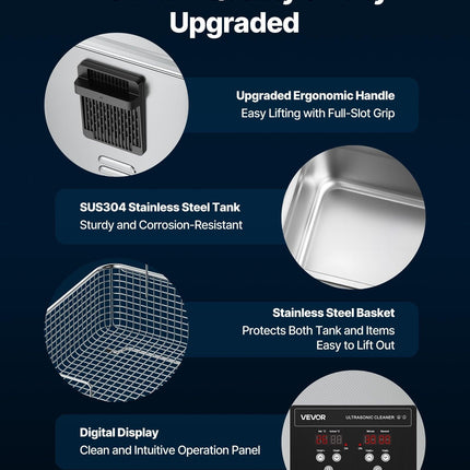 10L Ultrasonic Cleaner, Professional Ultrasonic Cleaner Machine with Cleaning Basket & Digital Display, 180W Stainless Steel 40kHz Cleaning Machine for Watches, Razors, Jewelry, Coins, and More.