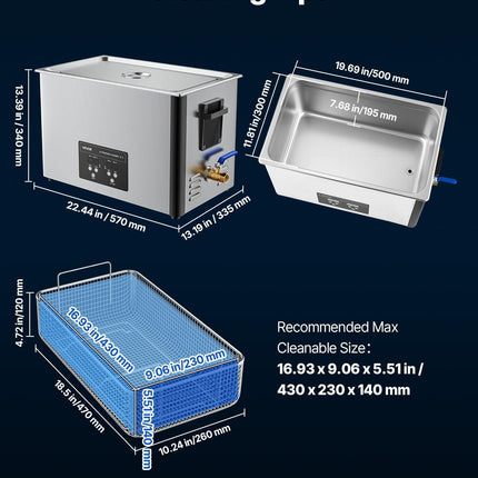 30L Ultrasonic Cleaner, Professional Ultrasonic Cleaner Machine with Cleaning Basket & Digital Display, 480W Stainless Steel 40kHz Industrial Cleaning Machine for Parts, Carburetors, Instruments.