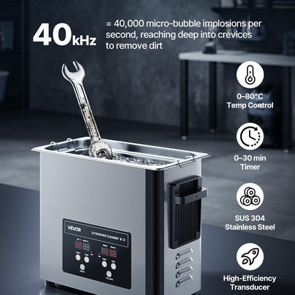 6L Ultrasonic Cleaner, Professional Ultrasonic Cleaner Machine with Cleaning Basket & Digital Display, 120W Stainless Steel 40kHz Cleaning Machine for Watches, Razors, Jewelry, Coins and More.