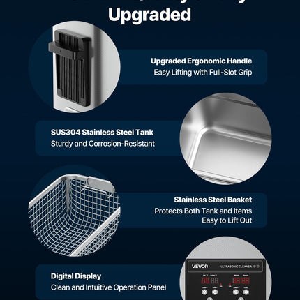 6L Ultrasonic Cleaner, Professional Ultrasonic Cleaner Machine with Cleaning Basket & Digital Display, 120W Stainless Steel 40kHz Cleaning Machine for Watches, Razors, Jewelry, Coins and More.