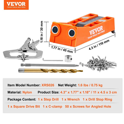 Pocket Hole Jig, 56 Pcs Mini Jig Pocket Hole System with C-clamp, Step Drill, Wrench, Drill Stop Ring, Square Drive Bit, and Screws, for DIY Carpentry Projects.