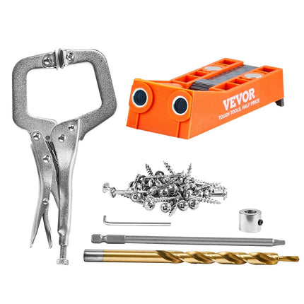 Pocket Hole Jig, 56 Pcs Mini Jig Pocket Hole System with C-clamp, Step Drill, Wrench, Drill Stop Ring, Square Drive Bit, and Screws, for DIY Carpentry Projects.