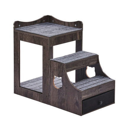 Pet Bunk Bed with Stairs Dog/Cat Window Perch with Storage Indoor Gray.