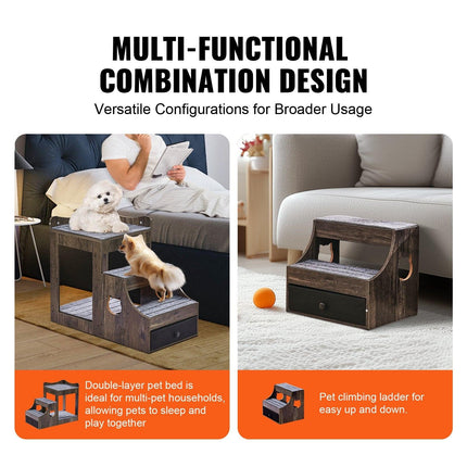 Pet Bunk Bed with Stairs Dog/Cat Window Perch with Storage Indoor Gray.