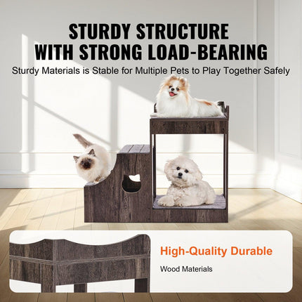 Pet Bunk Bed with Stairs Dog/Cat Window Perch with Storage Indoor Gray.