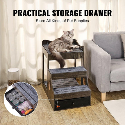 Pet Bunk Bed with Stairs Dog/Cat Window Perch with Storage Indoor Gray.