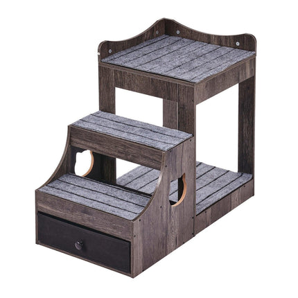 Pet Bunk Bed with Stairs Dog/Cat Window Perch with Storage Indoor Gray.