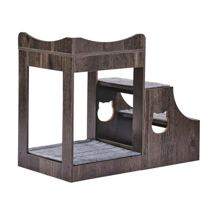 Pet Bunk Bed with Stairs Dog/Cat Window Perch with Storage Indoor Gray.