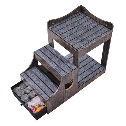 Pet Bunk Bed with Stairs Dog/Cat Window Perch with Storage Indoor Gray.