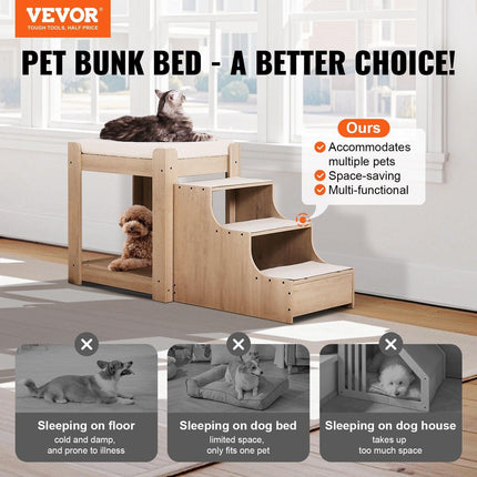 Pet Bunk Bed with Stairs Dog/Cat Window Perch for Bedside Indoor Use.
