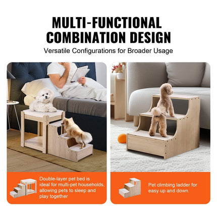 Pet Bunk Bed with Stairs Dog/Cat Window Perch for Bedside Indoor Use.