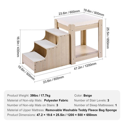 Pet Bunk Bed with Stairs Dog/Cat Window Perch for Bedside Indoor Use.