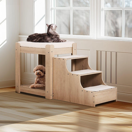 Pet Bunk Bed with Stairs Dog/Cat Window Perch for Bedside Indoor Use.