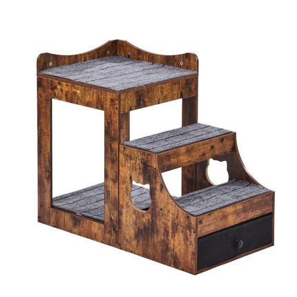 Pet Bunk Bed with Stairs Dog/Cat Window Perch with Storage Indoor Brown.