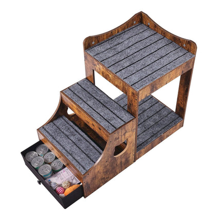 Pet Bunk Bed with Stairs Dog/Cat Window Perch with Storage Indoor Brown.