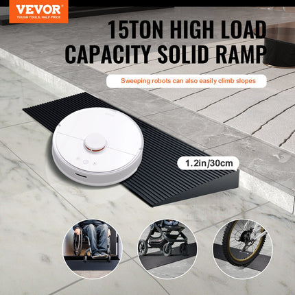 3 cm Rise Cuttable Threshold Ramp for Sweeping Robot, 90 cm Wide Natural Rubber Wheelchair Ramp, Non-Slip Solid Rubber Ramp with Double-Sided Tape for Doorways, Driveways, Bathroom, Smooth Tile.