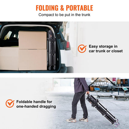 Foldable Utility Service Cart, 3 Shelf 165LBS Heavy Duty Plastic Rolling Cart with Lockable Wheels, Ergonomic Handle, Portable Garage Tool Cart for Warehouse/Office/Home(25.62"x15.43"x32.76").