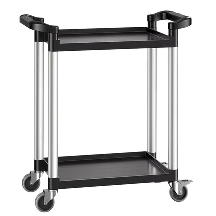Utility Cart, 300 lbs Load Capacity, 2-tier Utility Plastic Cart with 360° Swivel Wheels (2 with Brakes), 24.4 x 16.1-inch Food Service Cart for Warehouse, Office, Home, Restaurant, Kitchen.