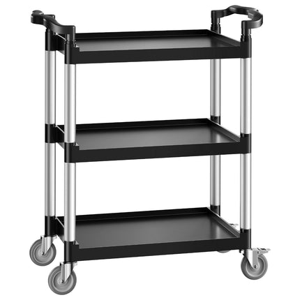 Utility Cart, 300 lbs Load Capacity, 3-tier Utility Plastic Cart with 360° Swivel Wheels (2 with Brakes), 24.4 x 16.1-inch Food Service Cart for Warehouse, Office, Home, Restaurant, Kitchen.
