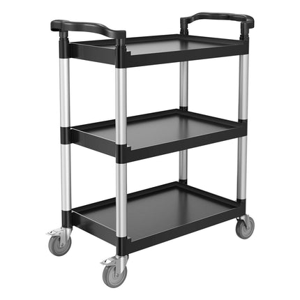 Utility Cart, 300 lbs Load Capacity, 3-tier Utility Plastic Cart with 360° Swivel Wheels (2 with Brakes), 24.4 x 16.1-inch Food Service Cart for Warehouse, Office, Home, Restaurant, Kitchen.