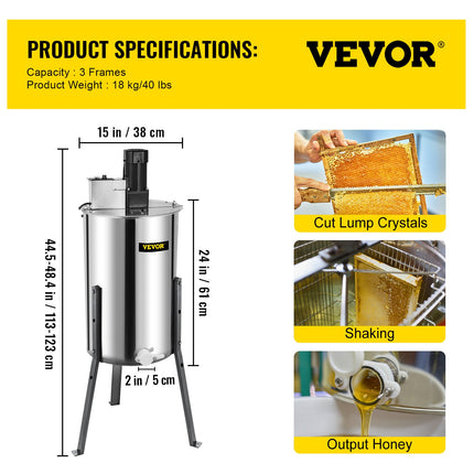 3/6 Frame Electric Honey Extractor Beekeeping Stainless Steel W/ 3 Legs.