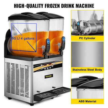 Commercial Slush Machine Margarita Slush Maker 2x15L Frozen Drink Machine.