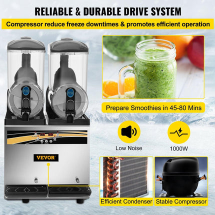 Commercial Slush Machine Margarita Slush Maker 2x15L Frozen Drink Machine.