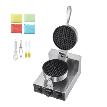 Commercial Waffle Maker, 1230W Round Waffle Baker Machine, Non-Stick Stainless Steel Belgian Waffle Iron with Temperature and Time Control, Handle, for Restaurant Bakery Snack Bar Family.