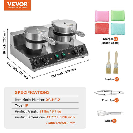 Commercial Waffle Maker, Dual-Head Round Waffle Baker Machine, 2460W Non-Stick Stainless Steel Belgian Waffle Iron with Temp and Time Control, Handle, for Restaurant Bakery Snack Bar Family.