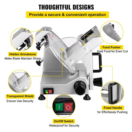 Commercial Meat Slicer, 200W Electric Deli Food Slicer, 350-400RPM Meat Slicer with 8" Carbon Steel Blade, 0 - 0.47 inch Adjustable Thickness Electric Meat Slicer for Home and Commercial Use.