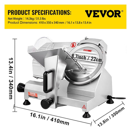 Commercial Meat Slicer, 200W Electric Deli Food Slicer, 350-400RPM Meat Slicer with 8" Carbon Steel Blade, 0 - 0.47 inch Adjustable Thickness Electric Meat Slicer for Home and Commercial Use.