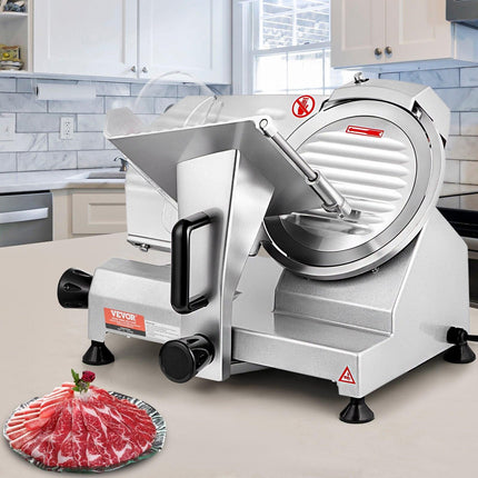 Commercial Meat Slicer, 200W Electric Deli Food Slicer, 350-400RPM Meat Slicer with 8" Carbon Steel Blade, 0 - 0.47 inch Adjustable Thickness Electric Meat Slicer for Home and Commercial Use.
