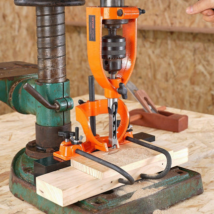 Mortising Attachment for Drill Press, 4 Model Drills Square Hole Chisel Set, Bench Drill Locator Set Mortise and Tenon Tools with 5 Bushings, for Woodworking Mortising Tenoning Drilling Machine.