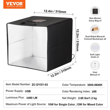 Photo Studio Light Box 3000-5600K 6 Double-Sided Color Backdrops, 31.5 x 31 x 31 cm.
