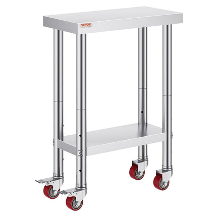Stainless Steel Work Table with Wheels 24 x 12 x 32 Inch Prep Table with 4 Casters Heavy Duty Work Table for Commercial Kitchen Restaurant Business.