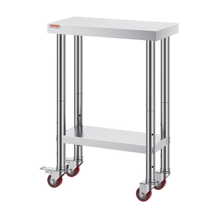 Stainless Steel Work Table with Wheels 24 x 12 x 32 Inch Prep Table with 4 Casters Heavy Duty Work Table for Commercial Kitchen Restaurant Business.