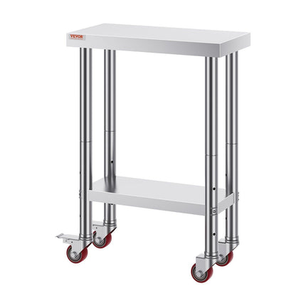 Stainless Steel Work Table with Wheels 24 x 12 x 32 Inch Prep Table with 4 Casters Heavy Duty Work Table for Commercial Kitchen Restaurant Business.