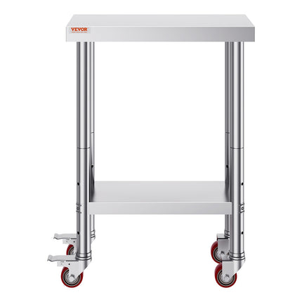 Stainless Steel Work Table with Wheels 24 x 12 x 32 Inch Prep Table with 4 Casters Heavy Duty Work Table for Commercial Kitchen Restaurant Business.